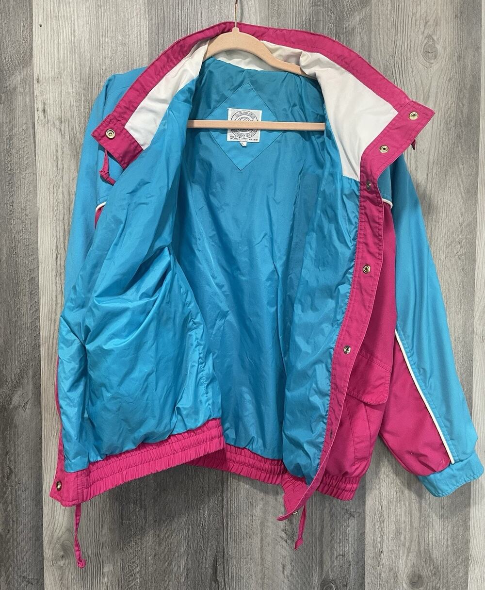 VTG Be In The Current Blue/Pink Bright Color Jacket Coat Size Large